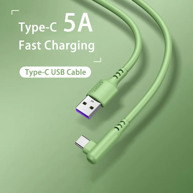 Кабель USB Type-C с углом 90 градусов, 5 А, для быстрой зарядки Huawei P40, Xiaomi Redmi мобильный телефон, аксессуары, кабель Usb C
