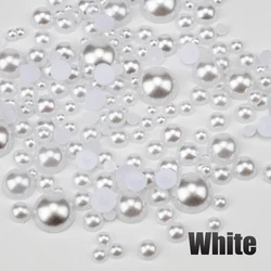 Multicolor Half Round Flatback Imitation Pearls for DIY Crafts and Nail Art (1 White)