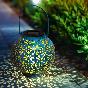 

Creative Solar LED Iron Art Hollow Lantern Light Outdoor Decorative Lighting Handheld Hanging Lamp for Garden Yard Pathway