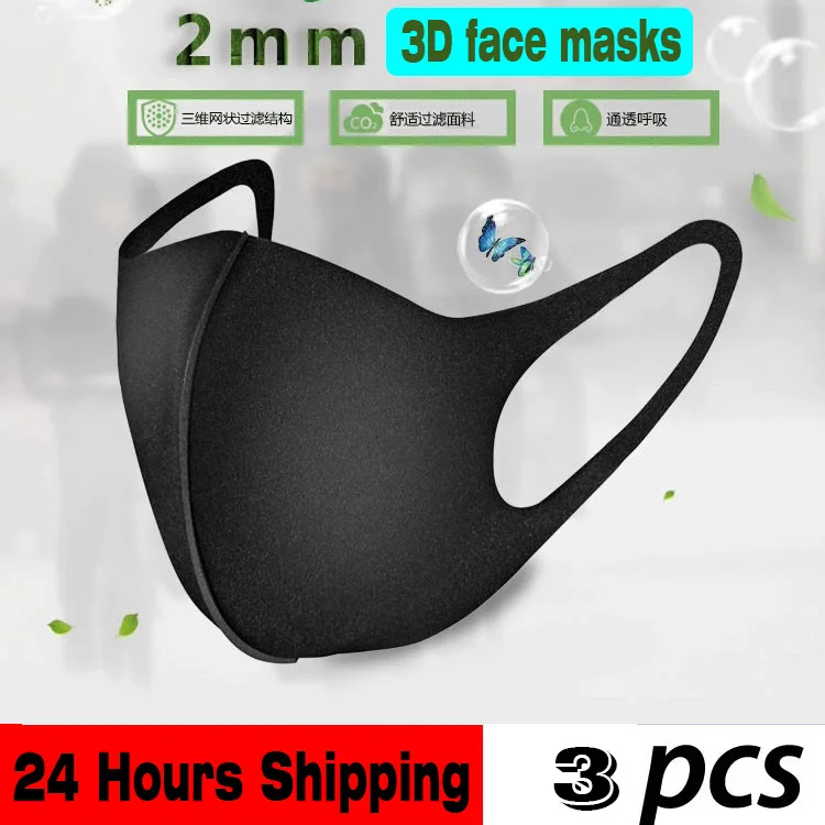 

3PCS Black 3D Dustproof Face Mouth Masks 3-Ply Nonwoven Anti Influenza PM 2.5 Dust safety Mask Same style with stars Masks