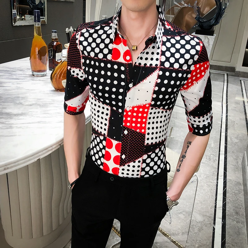 British Style Summer Men Polka Dot Shirt Fashion 2020 Streetwear Half Sleeve Men Casual Shirts Slim Fit Club Tuxedo Dress 3XL-M British Style Summer Men Polka Dot Shirt Fashion 2020 Streetwear Half Sleeve Men Casual Shirts Slim Fit Club Tuxedo Dress 3XL-M
