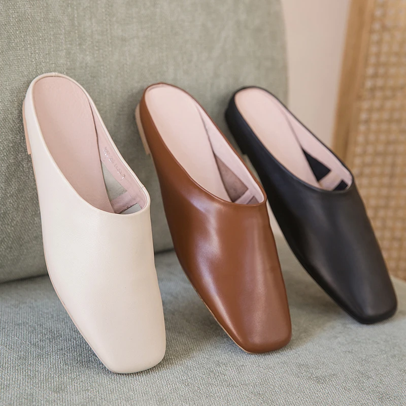 

New Brand Women Slipper Summer Outdoor Sandal Flat Heel Slip on Square Toe Elegant Women Slides Slipper