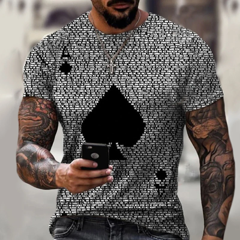 Men's T shirt New Short Sleeve T Shirt Summer 2021 Mens Clothing Casual Ace Spades Card Letters Print Loose Tops T shirt For Men