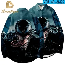 2020 New Men's 3D Shirt Summer Fashion Print Venom Long-sleeved Shirt Turn-down Collar Quick-drying Casual Shirt Hip Hop Tops