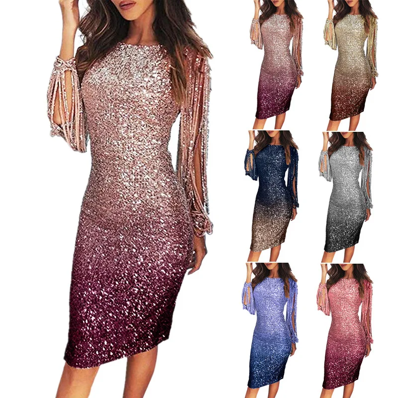 Amazon wish женское длинное платье в европейском и американском стиле, вечернее платье с длинным рукавом, вечернее платье с блестками