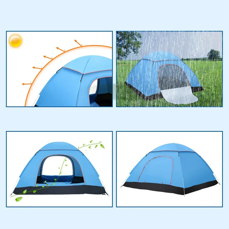 

Outdoor Camping Folding Fully Automatic Tent 3-4 Man Beach Simple Quickly Open Double Blue
