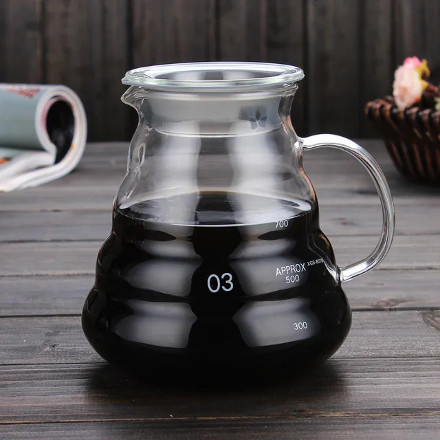 V60 Coffee Pot ,350ml 600ml 800ml Glass Coffee Dripper, Insulated Handle To Keep Your Pour Over Coffee and Fresh Drip Kettle 800ml