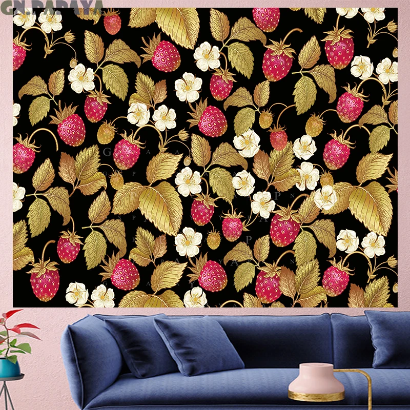 

Strawberry macrame Tapestry flower tropical plants retro leaf goblen Yoga mat Retro Polyester mandalas Wall Hanging home decor