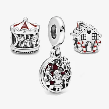 

2020 New Christmas Style 925 Sterling Silver Carousel Charm Fit pandora bracelet Santa Love Peace Joy Dangle Charm DIY jewelry