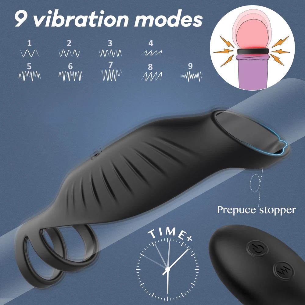 10 Mode Vibrating Penis Massager Ring Dildo Vibrator for Men Chastity Belt Remote Control Testicle Vibrator