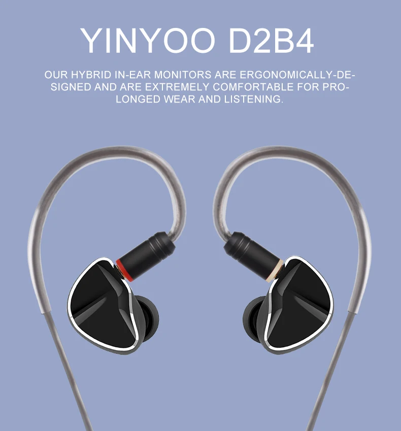 Yinyoo D2B4 2DD+ 4BA 10 мм графеновые мембранные динамические гибридные наушники в ухо HIFI DJ монитор наушники с новым модернизированным кабелем