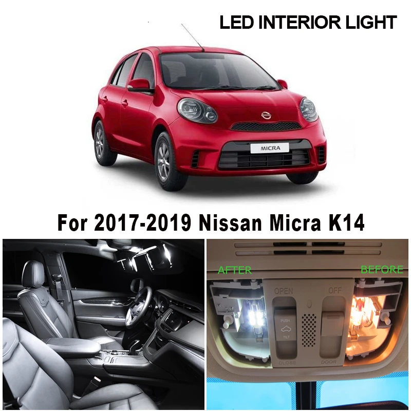 Much Transient Get used to 7pcs Canbus White Car LED Light Bulbs Interior Kit For Nissan Micra K14  2017 2018 2019 Reading Map Dome Trunk License Plate Lamp|Signal Lamp| -  AliExpress