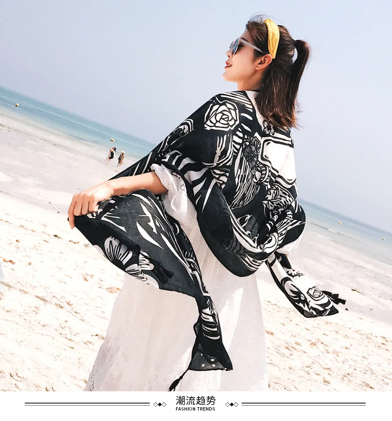 Шелковые шарфы женские летние пляжные солнцестойкие шали двойного назначения корейский стиль длинный Универсальный этнический стиль Универсальный Ga