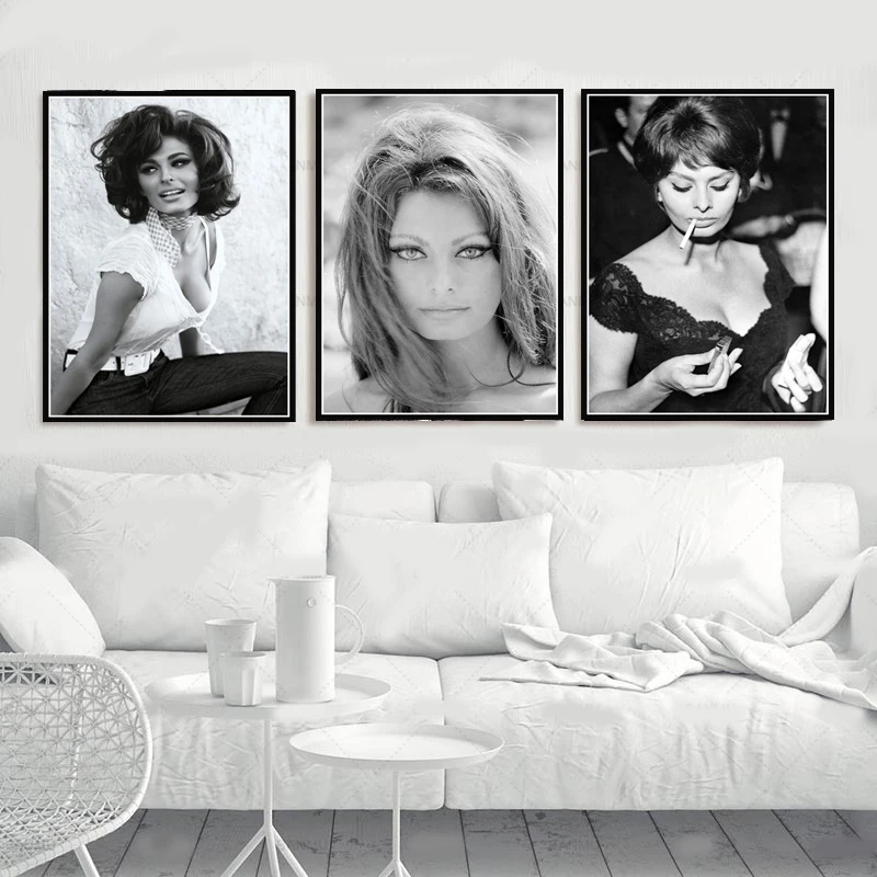 Hot SOPHIA LOREN Black White Actress Movie Woman Girl Poster Prints Oil Painting Canvas Wall Art Pictures Living Room Home Decor