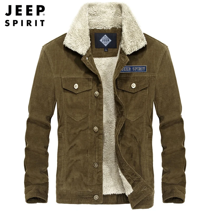 JEEP SPIRIT брендовая зимняя куртка мужская Толстая теплая шерстяная подкладка зимнее пальто Мужская однобортная ветровка Вельветовая мужская куртка