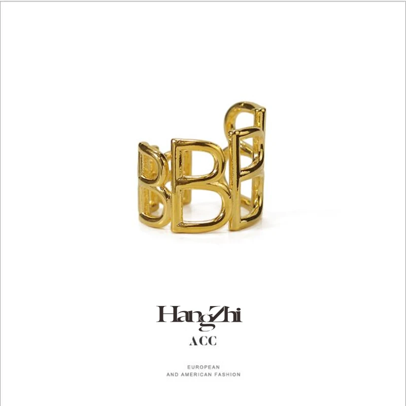 

HANGZHI 2020 New Trendy Retro Simple Metallic Open Ring Personality Exaggerated Letter B Ring for Women Girls Party Jewelry Gift
