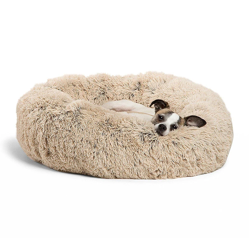 

Long Plush Ped Bed Mat Faux Fur Round Cushion Bed for Small Dogs and Cats Kennel Washable Cozy Comfy Winter Warm Pet Beds Nest