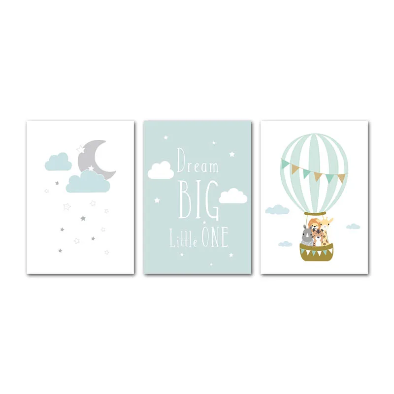 3 pcs set Животные воздушный шар Луна постер для детской комнаты настенное искусство холст печать мечта большая картина с цитатами скандинавские детские украшения для спальни - Цвет: 3 pcs set