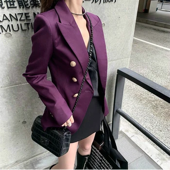 

Women Autumn Purple Blazer Jacket Slim Fashion Office Clothes