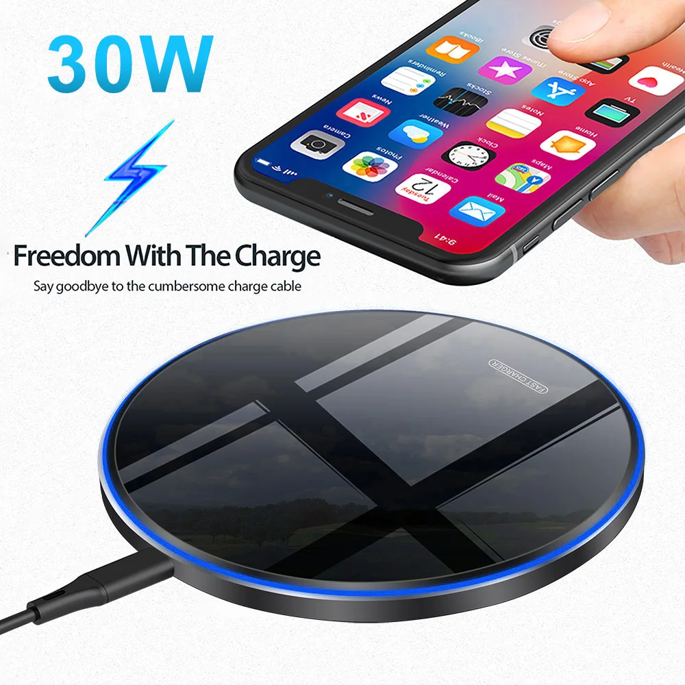 FDGAO 30W Qi Wireless Charger Pad for iPhone 12 Pro 11 XS XR X 8 Type C Induction Fast Charging Dock Station For Samsung S20 S10 | Мобильные