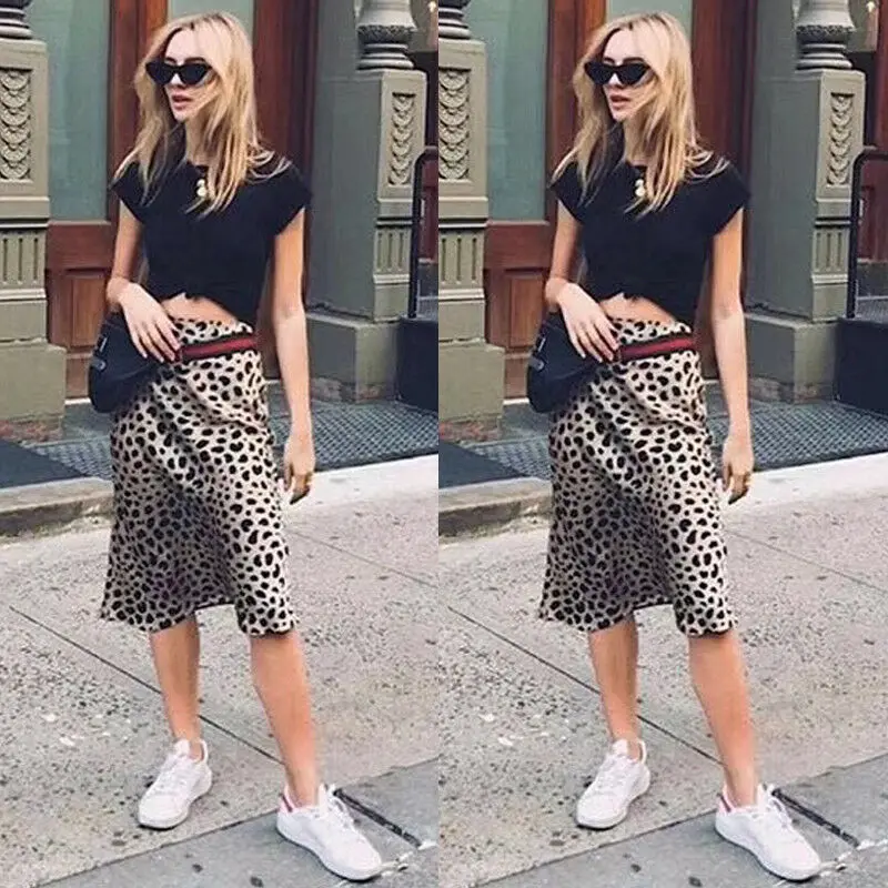 Women Long Skirts High Waist Skirt Loose Leopard Skirt Plus Size Women Skirts