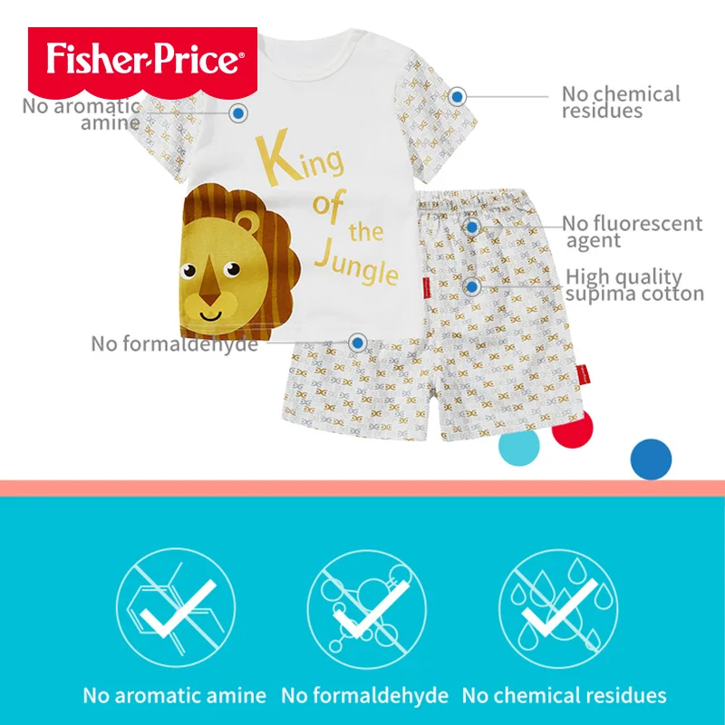 THREEGUN X Fisher-Price, одежда с рисунком для новорожденных, одежда с изображением Льва, комплект летней одежды для младенцев, комплект одежды для малышей футболка с короткими рукавами+ шорты