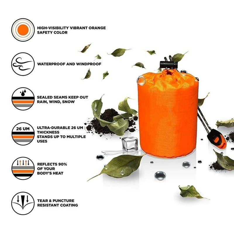 Emergency Bivy Sleeping Bags, Ultra Portable Waterproof PE Thermal Survival Tent Hiking Outdoor Camping Shelter Survival Bag 5 Emergency Bivy Sleeping Bags, Ultra Portable Waterproof PE Thermal Survival Tent Hiking Outdoor Camping Shelter Survival Bag 5