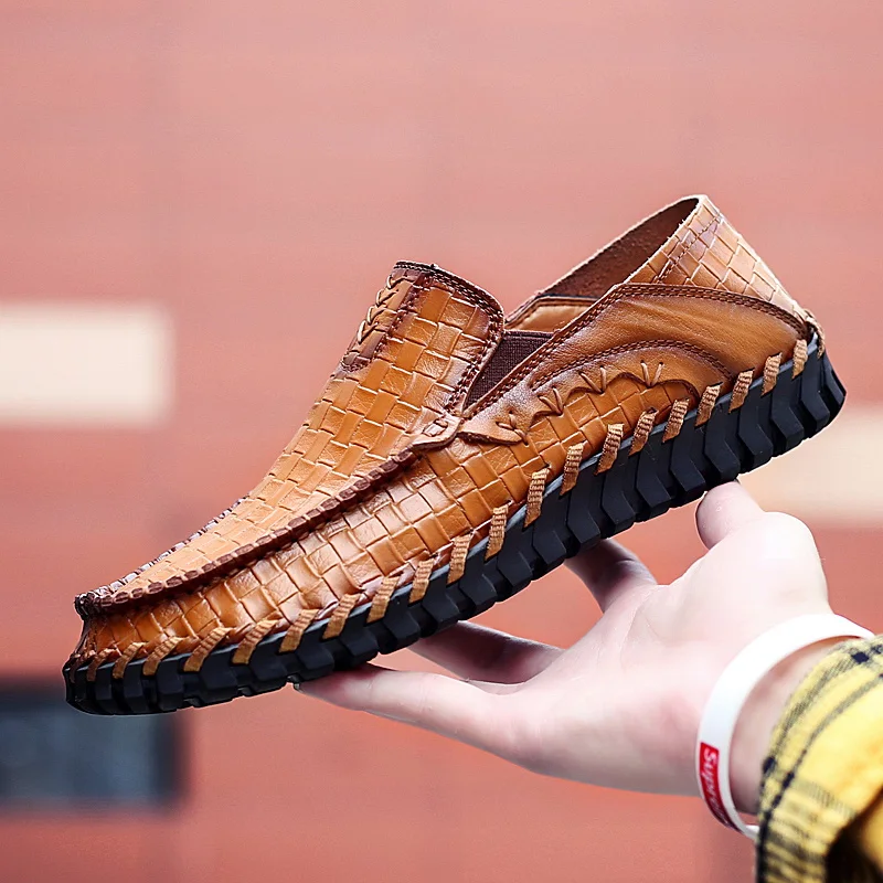 Handmade Genuine Leather men shoes Large size 48 Fashion Men Casual Shoes Autumn Men flats black leather shoes male Footwear