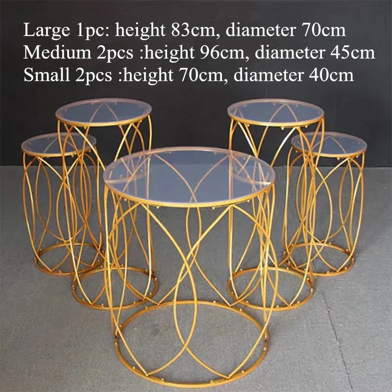 Gold 5 piece set Свадебный Железный художественный десертный стол из пяти частей, цилиндрический десертный стол, открытый искусственный цветок, Свадебная подставка для украшения торта - Цвет: Gold 5 piece set