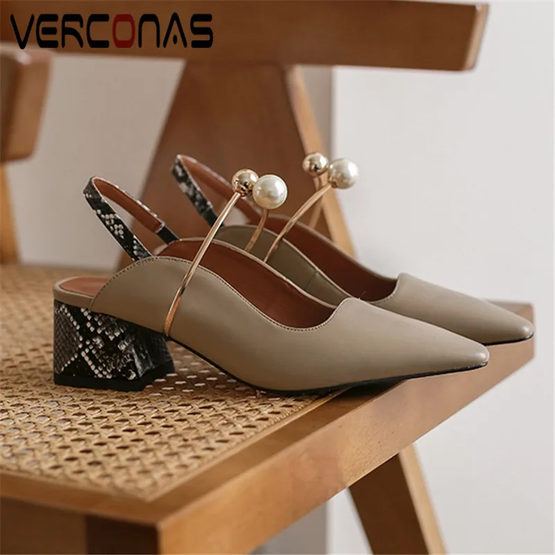 Женские босоножки из натуральной кожи VERCONAS черные туфли-лодочки с ремешком на