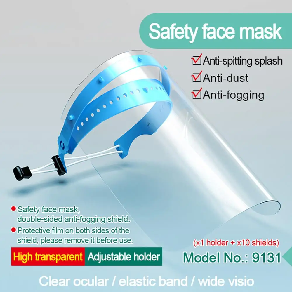 

Disposable Full Face Mask Protective Cover Arch shape Anti-Fogging Stretchy Headband 10pcs Shield Replacement Safety Security