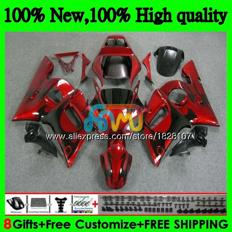 Body For YAMAHA Black flames YZF R6 R 6 600 YZF600 YZFR6 98 99 00 01 02 50BS.2 YZF-600 YZF-R6 1998 1999 2000 2001 2002 Fairing - Цвет: No. 1