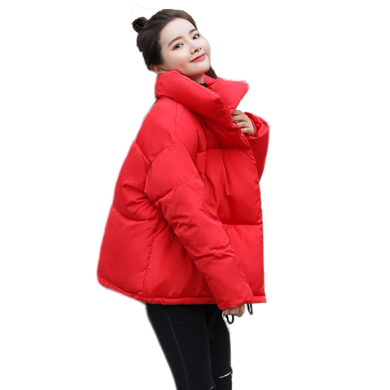 

2019 New Winter Fashion Basic Short Jacket With Stand-Up Collar Female Short Coat Bread Service Candy Color Basic Jackets Women