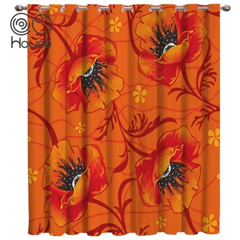 

Orange Flower Chic Window Curtains Dark Living Room Indoor Decor Kids Curtain Panels With Grommets Window