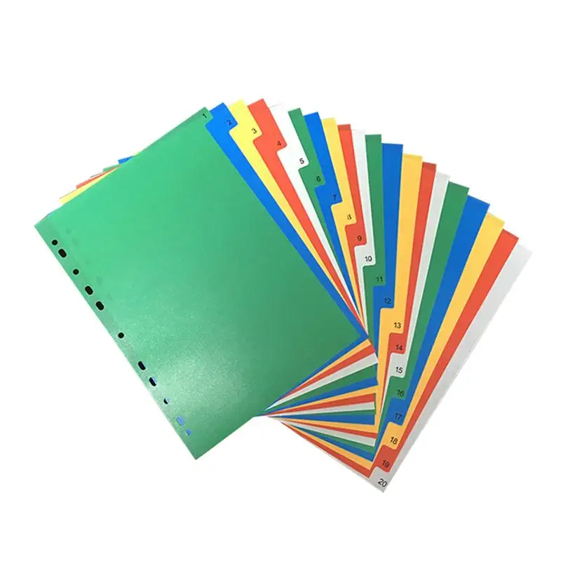40 Uds. Divisores de etiquetas de plástico clasificadas en página de índice de colores A4 (número impreso en Color)