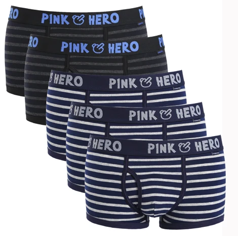 Горячая Распродажа: 5 шт./лот Pink Heroes высокого качества нижнее белье из хлопка, Для мужчин шорты-боксеры Классический Полосатый мужской нижнее белье удобные U-сумка - Цвет: As shown
