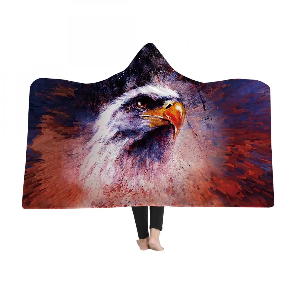 Polyester Hooded Blankets 3d Printed Hooded Blanket Winter Warm Blankets Travel Airplane Sofa Bed Throw Blanket For Home Picnic