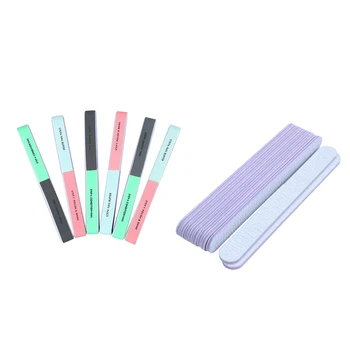 

6 Pack Nail File and Nail Buffer Cosmetic Manicure, 7 Ways & 10 Nail Files Double Sided 180/100 Grit GREY Straight Emery Board