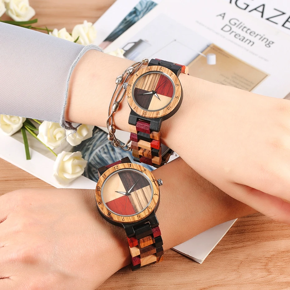 Couple Wooden Watches Men Women Mixed Color Stitching Cross Wood Quartz Watch Adjustable Band Lover's Wrist Watch Unique Gifts Couple Wooden Watches Men Women Mixed Color Stitching Cross Wood Quartz Watch Adjustable Band Lover's Wrist Watch Unique Gifts