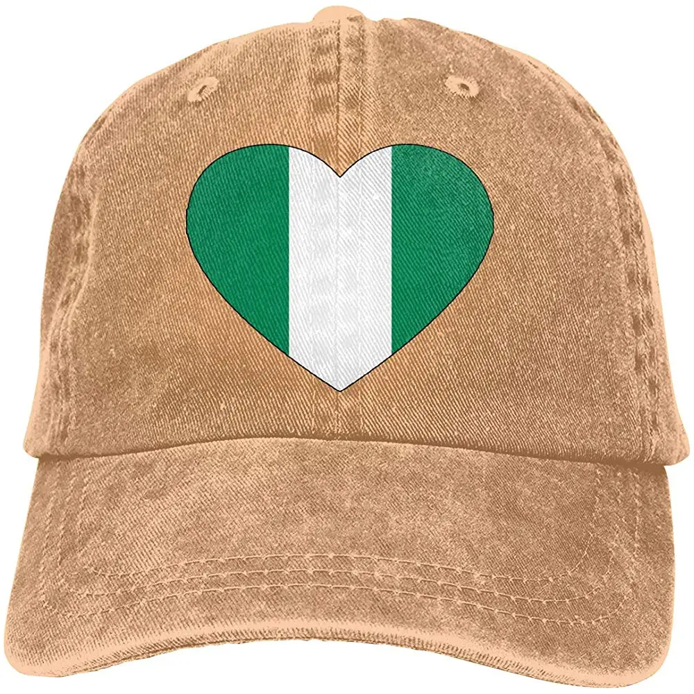 Для мужчин и женщин Регулируемая хлопковая джинсовая бейсболка нигерийский флаг в форме сердца папа шляпа