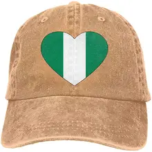 Для мужчин и женщин Регулируемая хлопковая джинсовая бейсболка нигерийский флаг в форме сердца папа шляпа