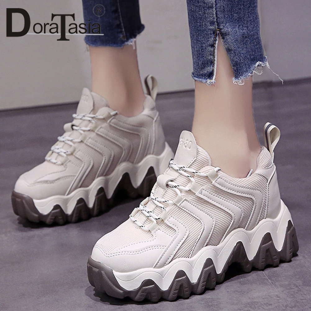 

DORATASIA New On Sale Ladies Flat Platform Sneakers Spring Autumn Casual Flats Women Fashion Patchwork Lace Up Shoes Woman