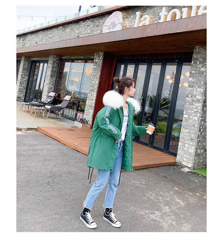 Autumn And Winter New Style down Jacket Cotton-padded Clothes Women's Mid-length BF Sports Stripes Baseball Loose Cotton Co