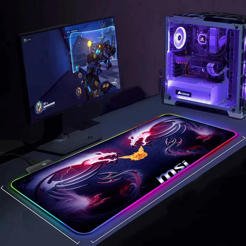 MSI Large RGB Mouse Pad xxl Gaming Mousepad LED Mause Pad Gamer Mouse Carpet Big Mause Pad PC Keyboard Desk Pad Mat with Backlit