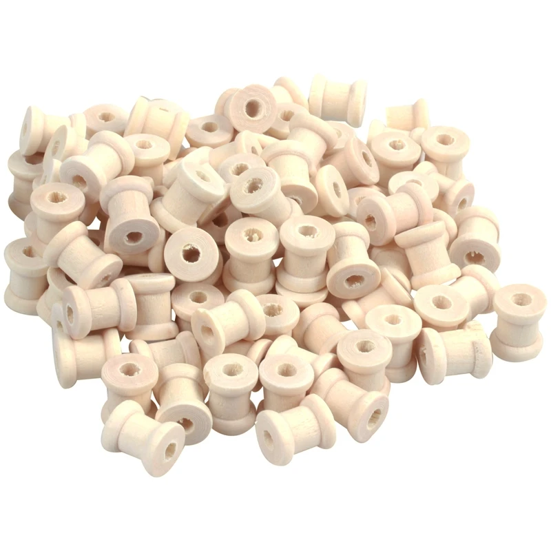 100Pcs Natural Cylinder Wooden Spools 14mm x12.6mm New