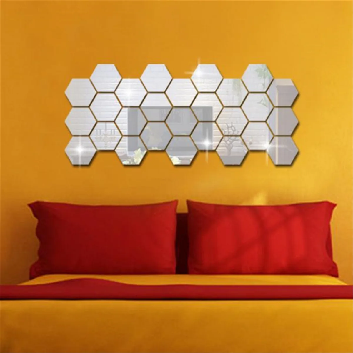 12Pcs 3D Hexagon Acrylic Mirror Wall Stickers –