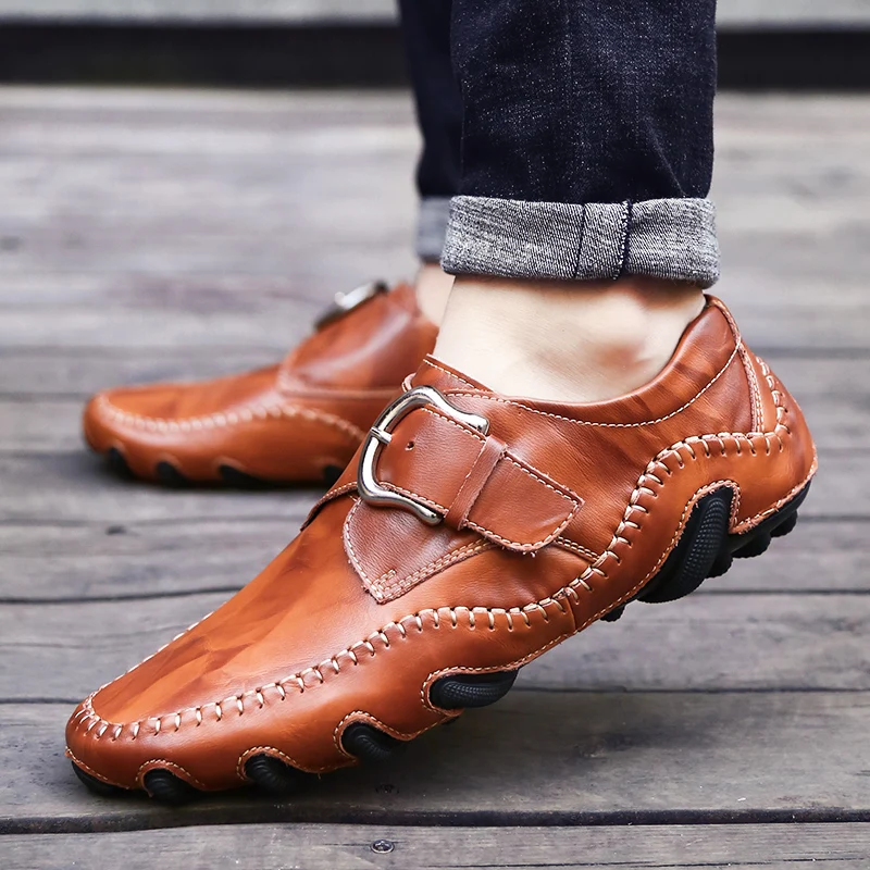Men's Leather Moccasins Men's Fashion Peas Shoes Leisure Loafers Fashion Men's Casual Business Leather Work Boat Shoes