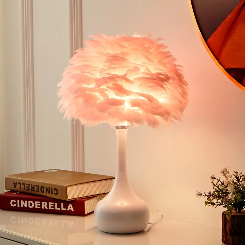 

Nordic ins feather table lamp girl bedroom Dimming Switch lamp romantic study decor bedside Decor Lighting Desk Lights CL91102