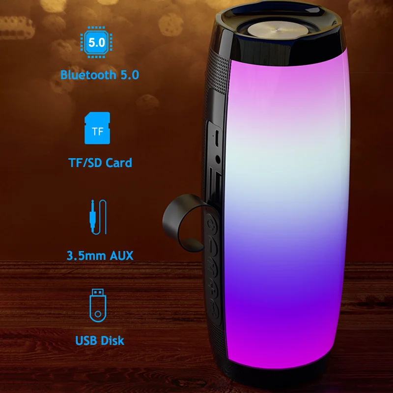 US $18.25 - 21.29 Portable Speakers Bluetooth Column Wireless Bluetooth Speaker Powerful High BoomBox Outdoor Bass HIFI TF FM Radio with LED Light