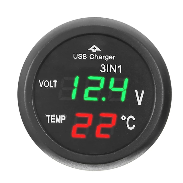 Voltmètre numérique voiture Thermomètre multifonction Chargeur de voiture  USB 3 en1 - Chine Tension tension voiture Compteur compteur, voiture  voltmètre